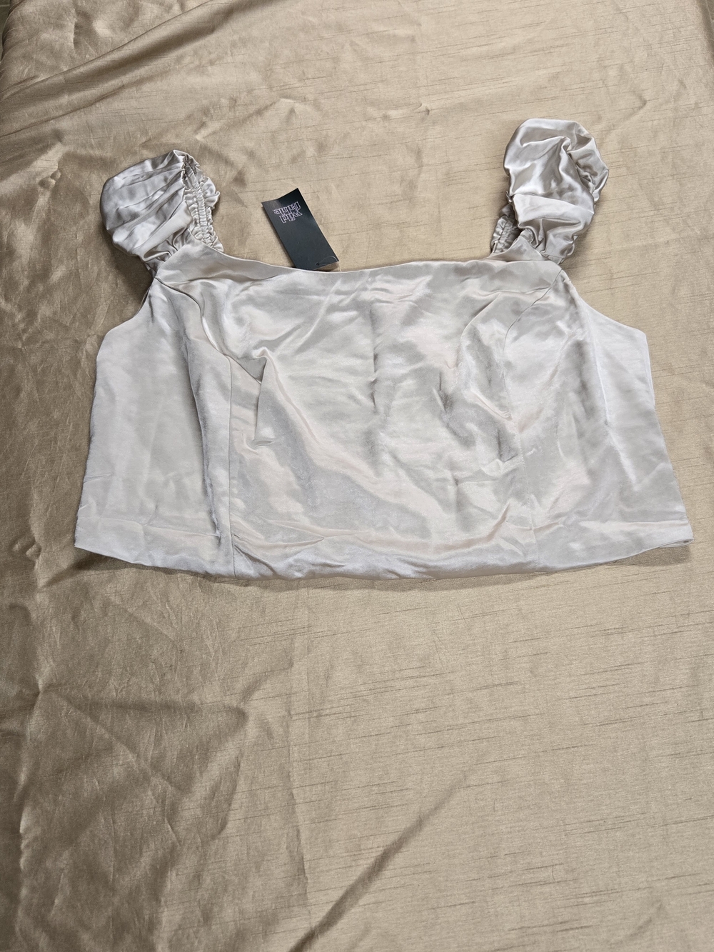 wild fable Silver Satin Puff-Shoulder Crop Top